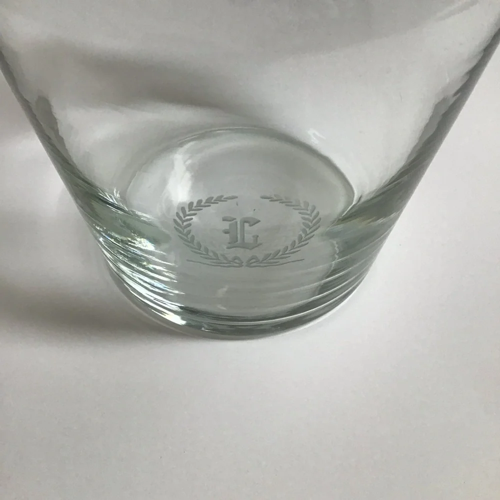 Letter L Monogram Wine Decanter Carafe 6 Glasses SET Etched Clear Glass Barware
